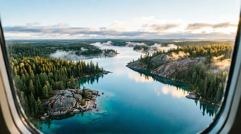 Aerial view of Canadian mountain landscape with turquoise lakes